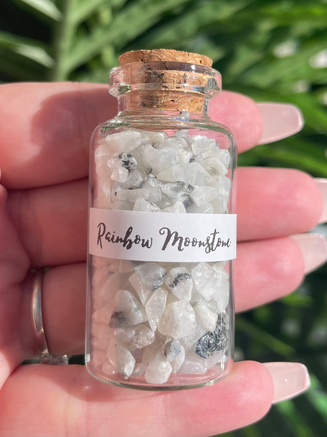 Rainbow Moonstone Crystal chips bottle